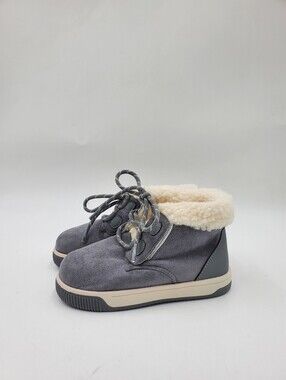 Kids Gray Faux-Shearling Lace-Up Boots - Cozy Winter Shoes